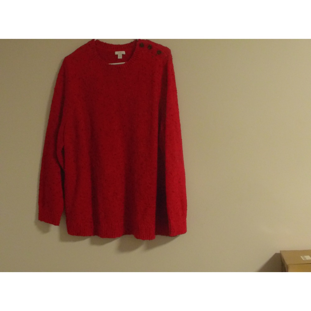 J. Jill Womens 2X Red Textured Knit Button Shoulder Long Sleeve Sweater Pullover